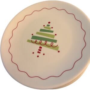 Crate Barrel Christmas Tree 6 inch Appetizer Dessert Plate Set of Four BRAND NEW